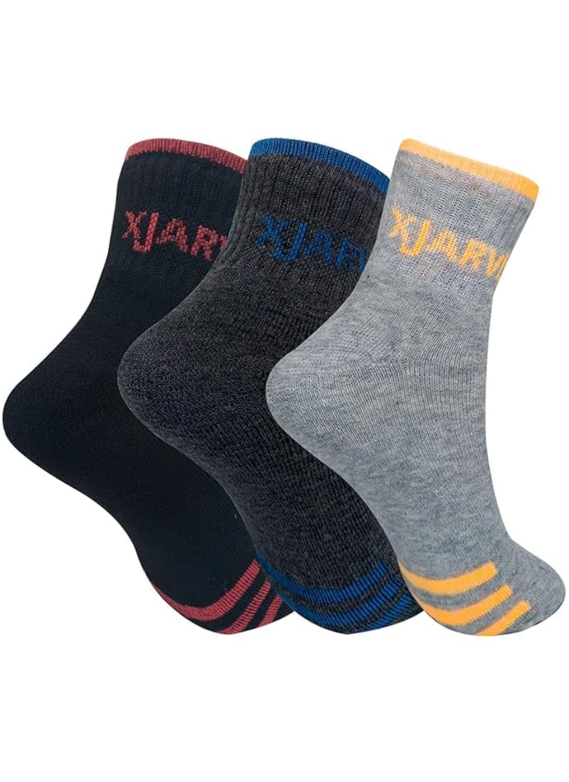 XJARVIS® Men & Women Cushioned Terry/Towel High Ankle Sports Socks (BLACK/DARK GREY/GREY)  Pack of 3