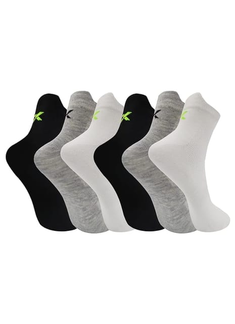 XJARVIS Rio Premium Cotton Ankle Socks for Men and Women (BLACK/GREY/WHITE) Pack of 6