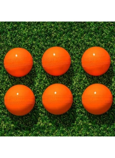 Fitfix® Synthetic PVC Practice Cricket Ball/Wind Balls (85-90 GMS) for - Indoor & Outdoor Street & Beach Cricket Wind Ball Pack of 6 ps (Orange)