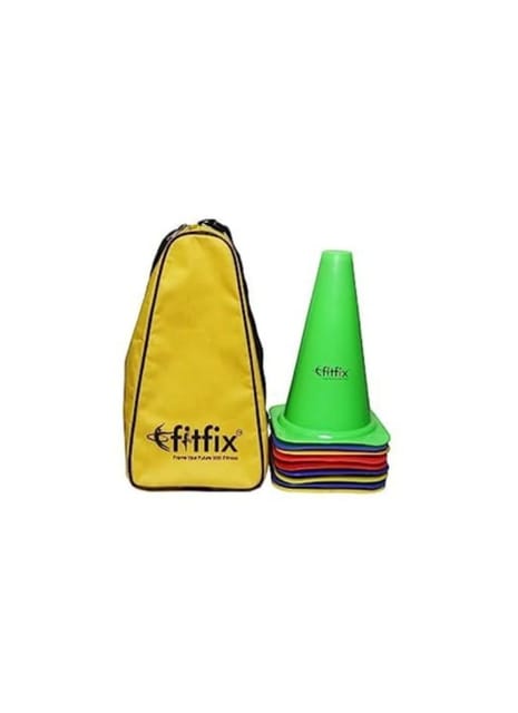 Fitfix Agility Marker Plastic Cones - Multicolor Sports Training Set (Pack of 12) - Ideal for Soccer, Cricket, Track and Field, Dog Agility - Includes Strong Storage Carry Bag - 6-Inch Height, Small Size"