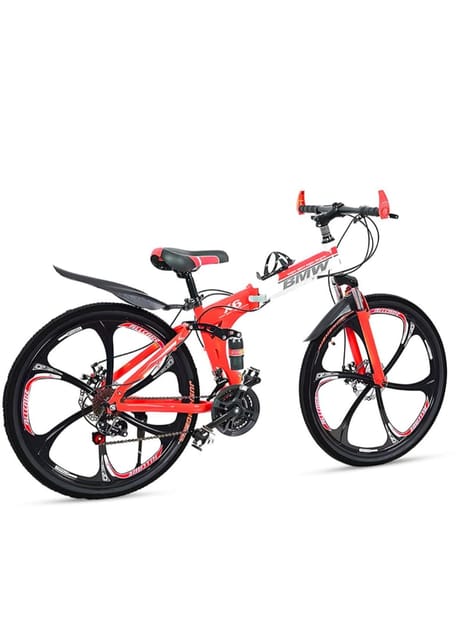 Skyride Bmw X6 Cycle 6 Spoke Foldable Cycle With 21 Speed Gear Cycle With Dual Disc Brake Cycle Carbon Frame Suspension Bicycle For Men 26Inch Wheel Size (Cruiser Bike,Red)