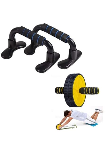 Fitfix® Professional Abdominal Wheel With Push Up Bar | Ab Roller With Workout Push-up Stands for Exercise Fitness Gym for Men & Women (Ab Roller Push Up Bar Combo)