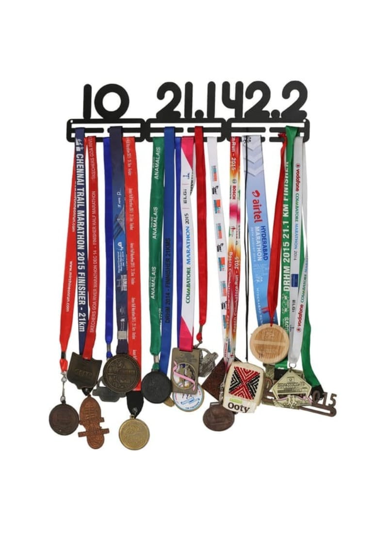 RUNWYND 10K 21K 42K Medal Hanger - Black (48 cm x 12 cm)