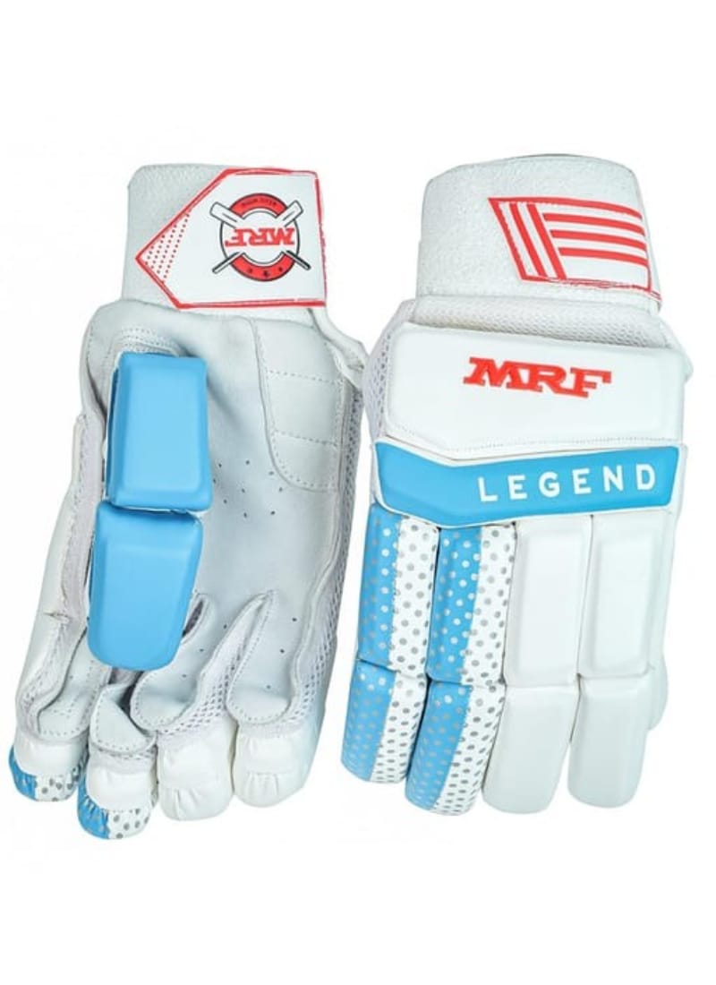 MRF Legend Cricket Batting Gloves (White/Blue, Mens, Right)