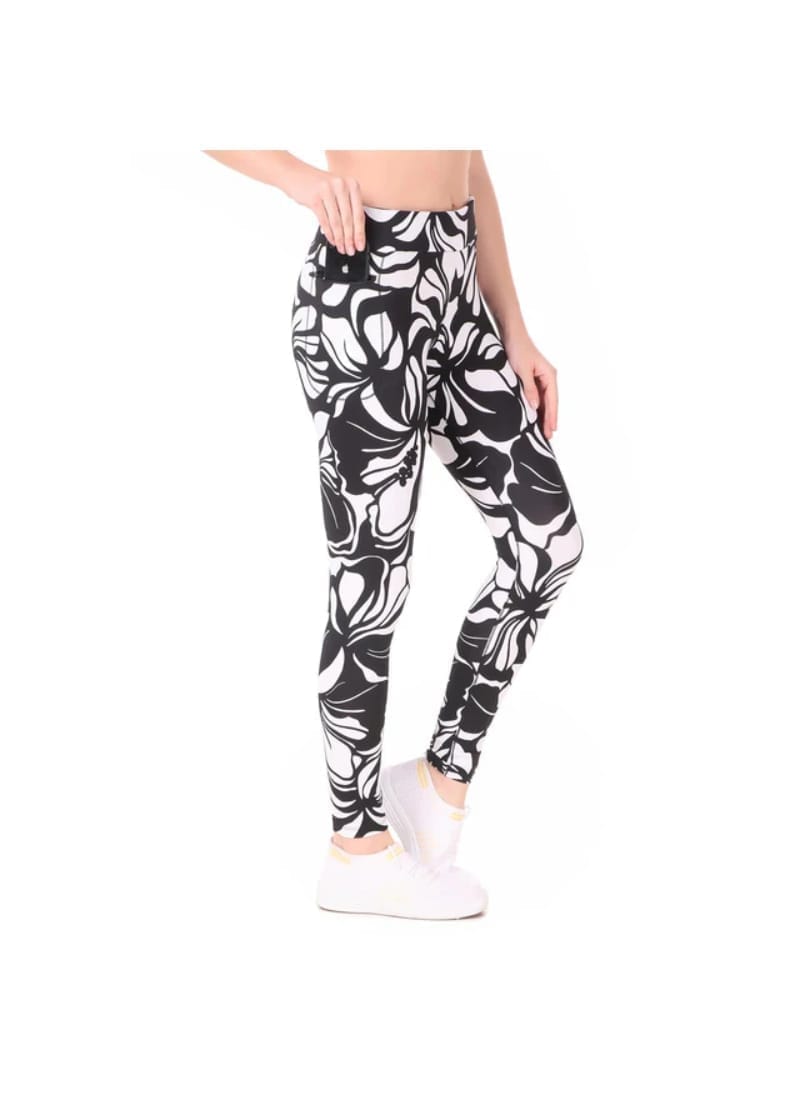 Gym Yoga Running Legging For Women Zip Pocket (Black Floral)