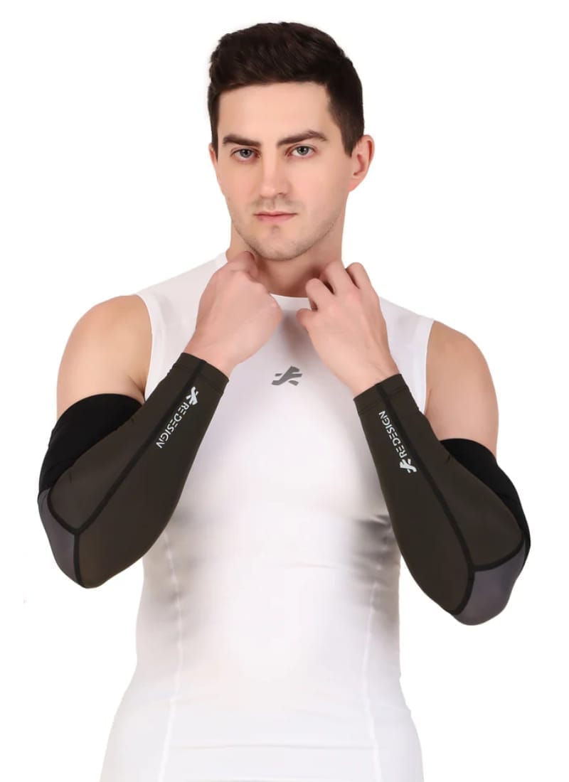 Nylon Compression Arm Sleeves (Black/Dark Grey/Green)