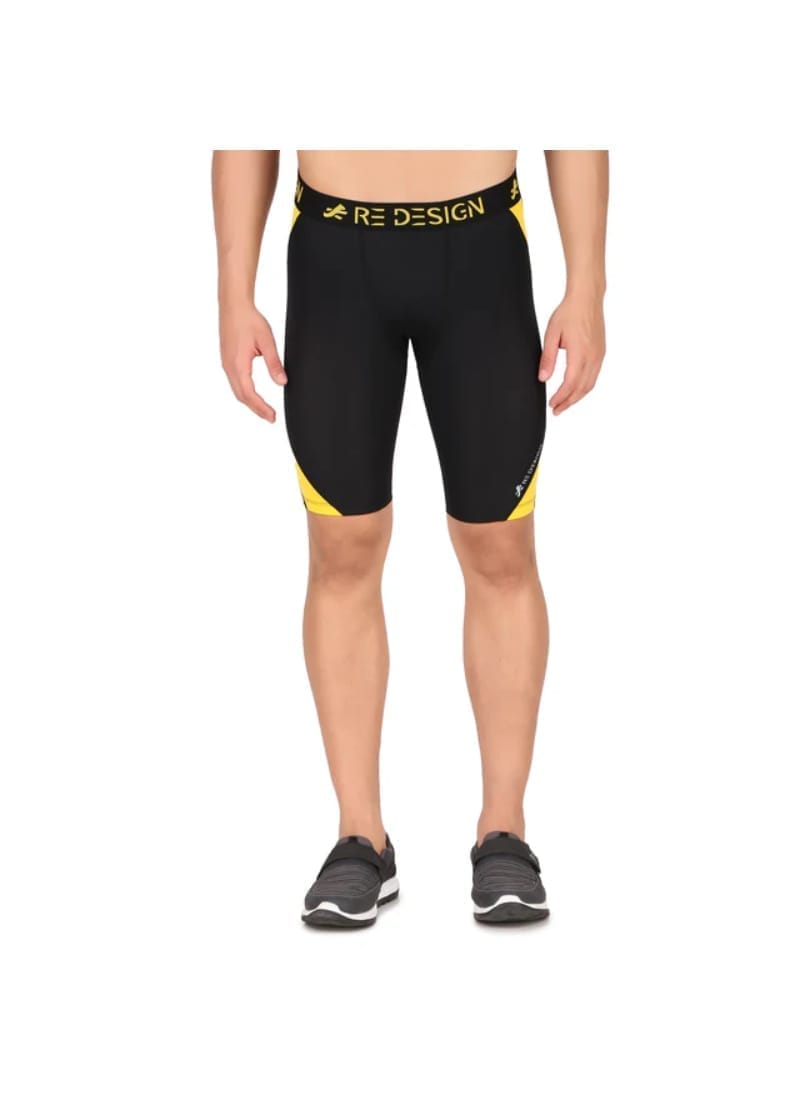 Nylon DC Curve Compression Shorts and Half Tights For Men (BLACK/YELLOW)