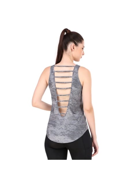 Chic Back Cut Sleeveless Tshirt For Women (Abstract Grey)