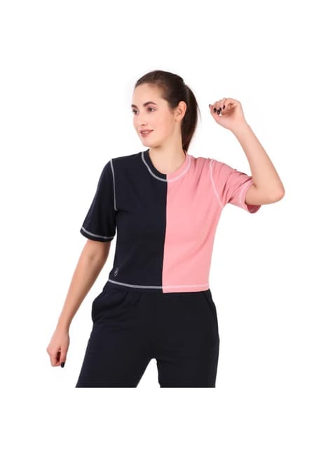 Cotton Crop Top For Women (Navy/Pink)