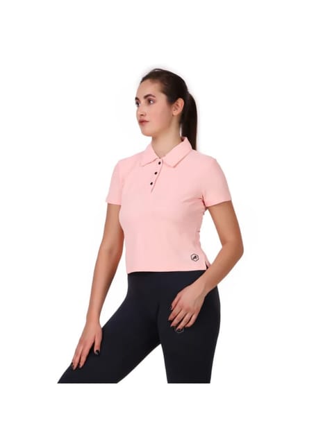 Activewear Polo Crop Top For Women (Light Pink)