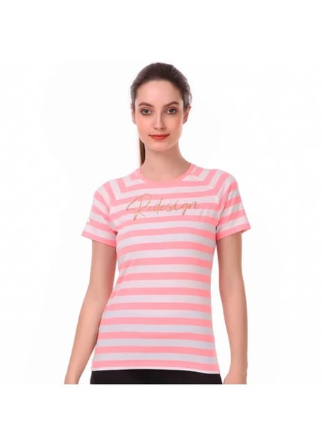 Cotton Stripes Tshirt For Women (Pink)