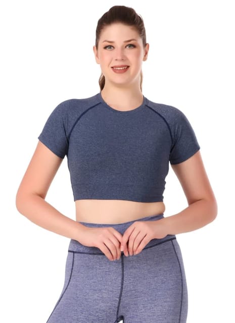 Compression Crop Top For Women (Denim Melange)