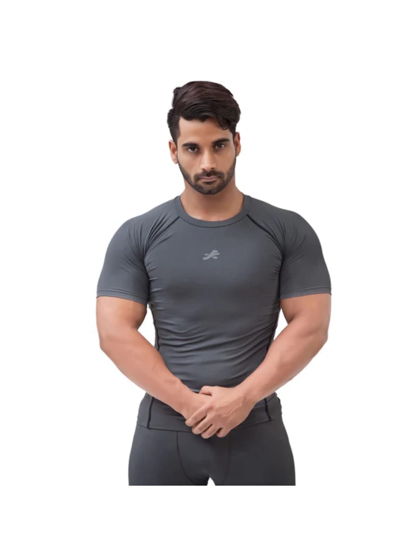 Nylon Compression Tshirt Half Sleeve Tights For Men (Dark Grey)