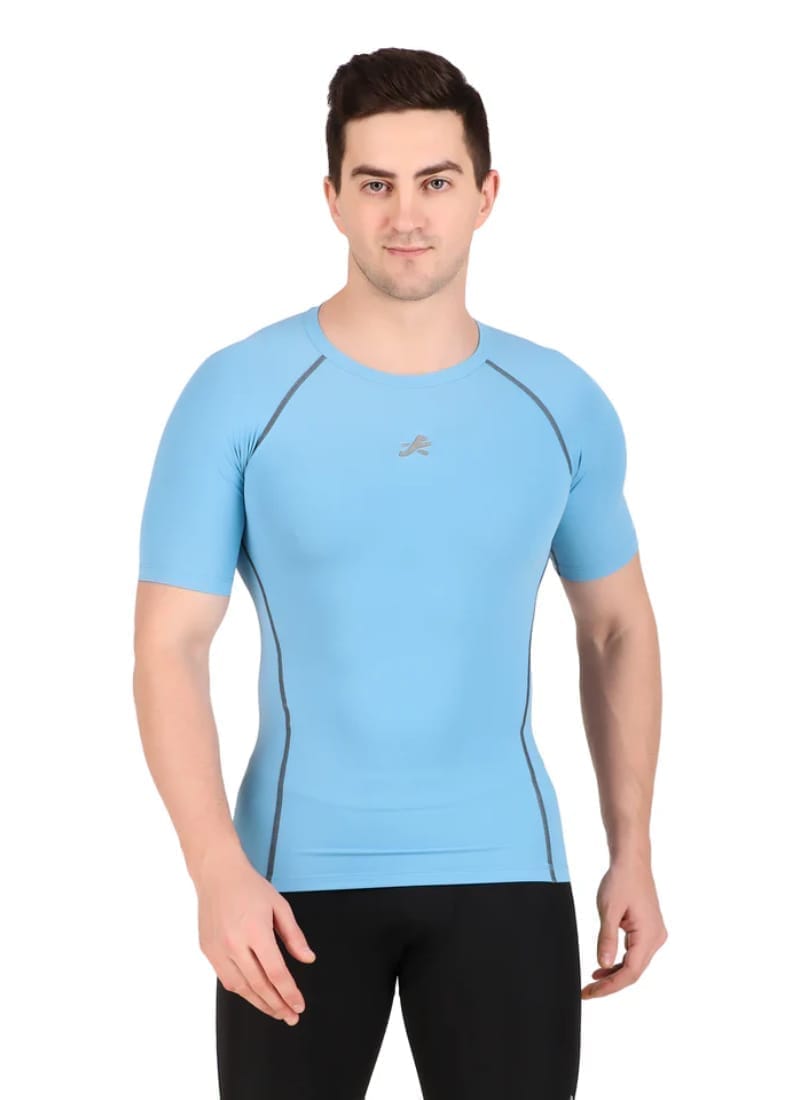 Nylon Compression Tshirt Half Sleeve Tights For Men (Sky Blue)