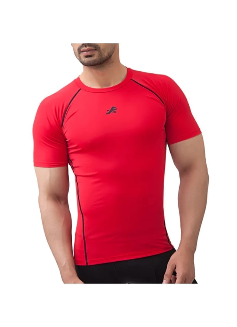 Nylon Compression Tshirt Half Sleeve Tights For Men (Red)