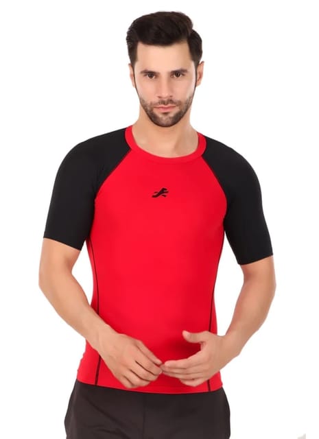 Nylon Compression Tshirt Half Sleeve Tights For Men (Red/Black)