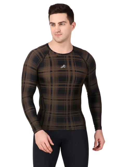 Men's Nylon Compression Tshirt Full Sleeve Tights (Plade)