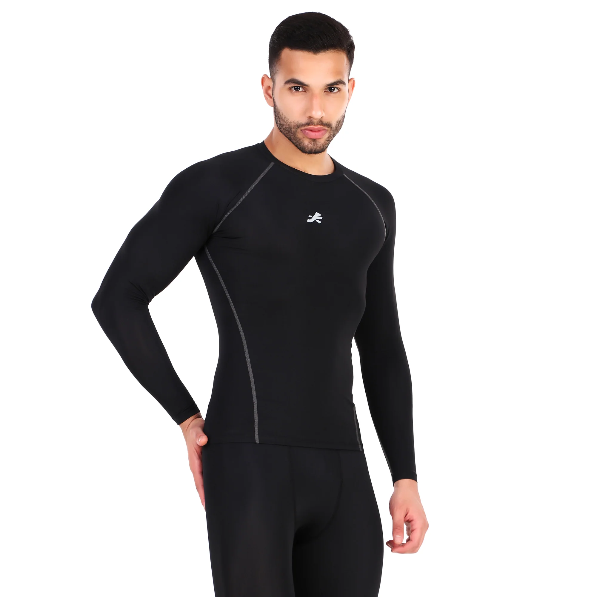 Nylon Compression Tshirt Full Sleeve Tights For Men (Black)