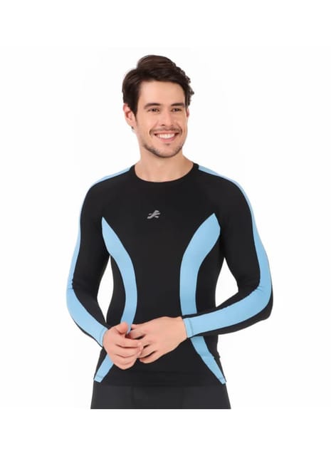 ReDesign Nylon Compression Top Full Sleeve (BLACK/SKY BLUE)