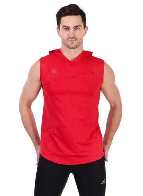 Cutsleeve Gym T-Shirt Hoodie For Men (Red)