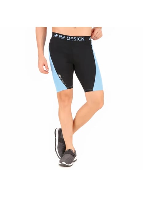 Nylon Compression Shorts and Half Tights For Men (BLACK/SKY BLUE)