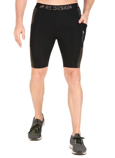 Men's Nylon DC Pocket Compression Shorts and Half Tights (Black/Green)