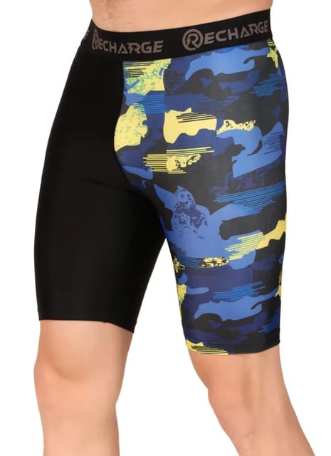 Men's Polyester Pocket Compression Shorts (1L Blue Camo)