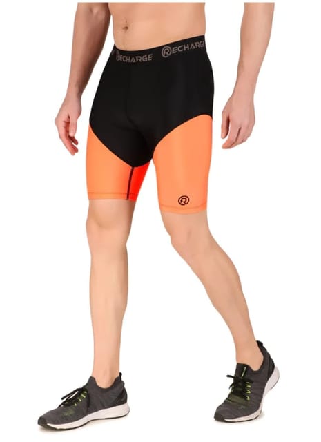 Men's DC Polyester Compression Shorts (Black/Orange)