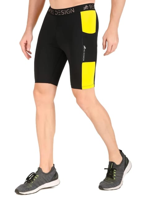 Men's Nylon DC Pocket Compression Shorts and Half Tights (Black/Yellow)