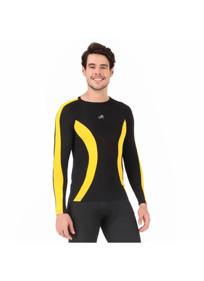 Nylon DC Compression Tshirt Fullsleeves Tights For Men (Black/Yellow)