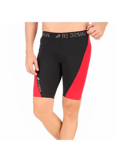 Nylon Compression Shorts and Half Tights For Men (BLACK/RED)