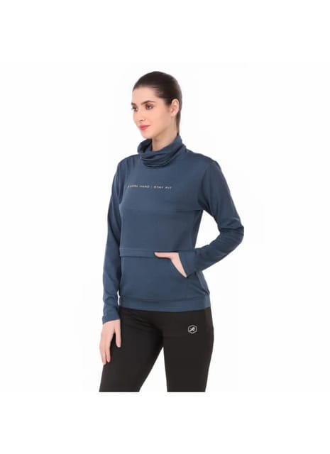 Performance Cowl Neck Tshirt For Women FS (Blue Melange)