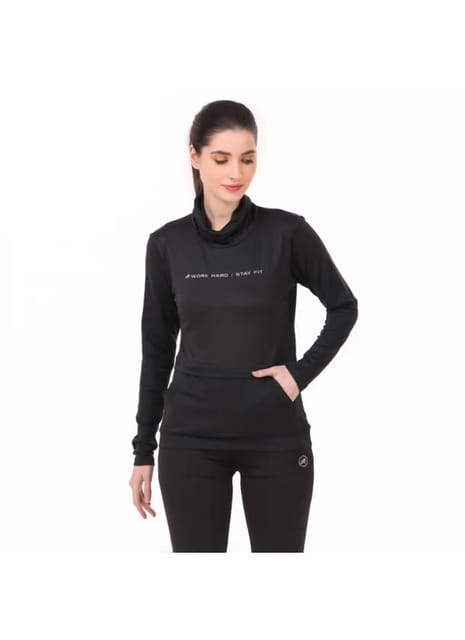 Performance Cowl Neck Tshirt For Women FS (Black)