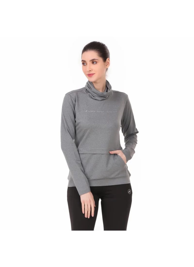 Performance Cowl Neck Tshirt For Women FS (Grey Melange)