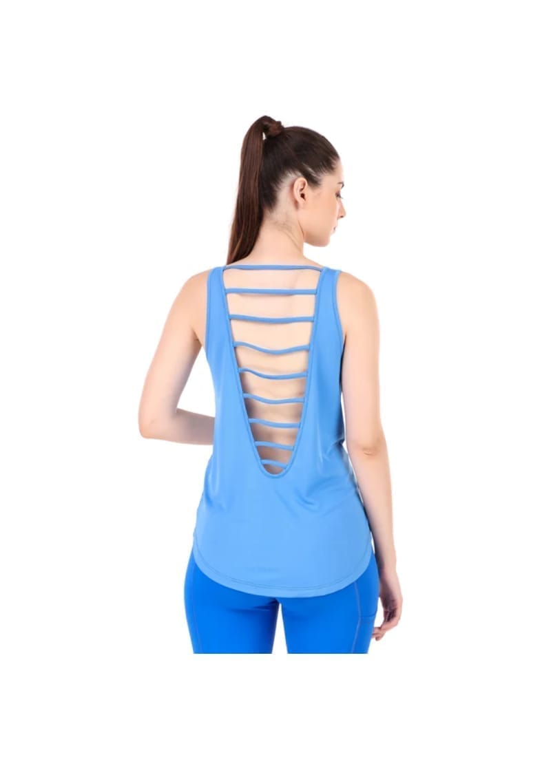 Chic Back Cut Sleeveless Tshirt For Women (Blue)