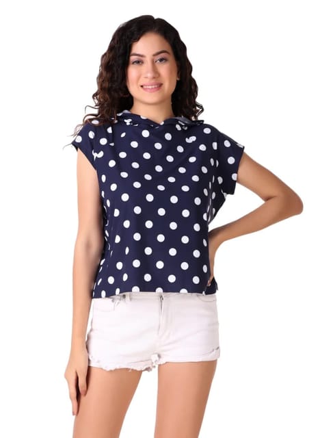 Mega Sleeve Hoodie For Women (Polka Blue)