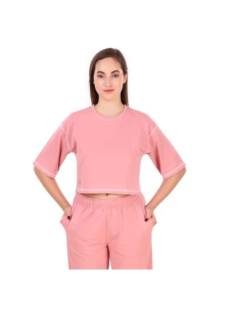 Cotton Crop Top For Women (Soft Pink)