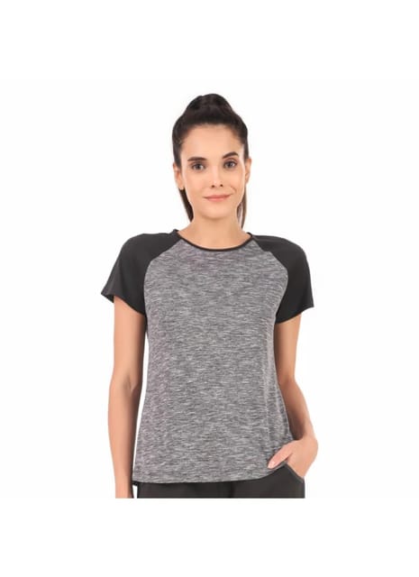 Performance Raglan Sleeves Tshirt For Women (Black Melange)