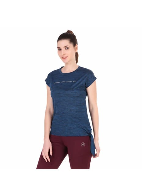 Mega Sleeve Side Knot Tshirt For Women (Deep Blue)