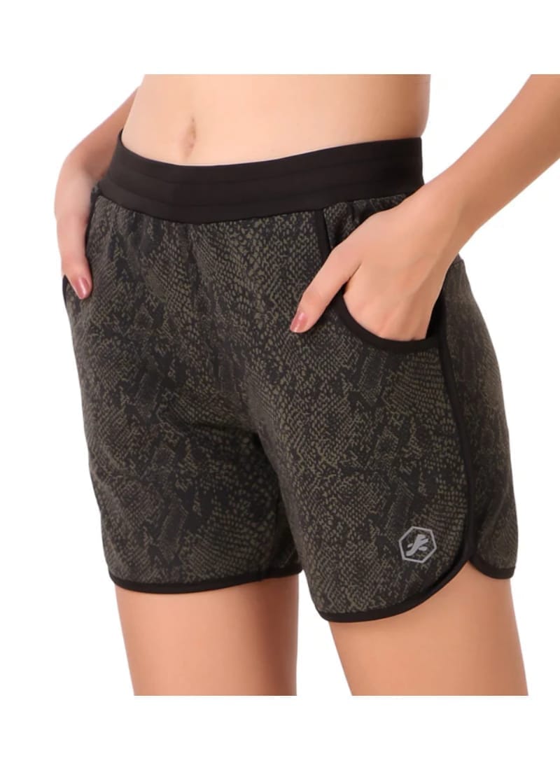 Gym & Running Shorts For Women (Green Snake Print)