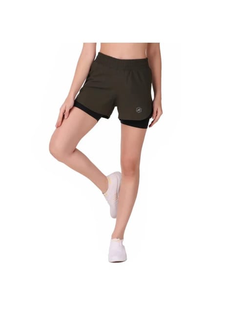 Performance Shorts For Women With Inbuilt Tights (Olive)