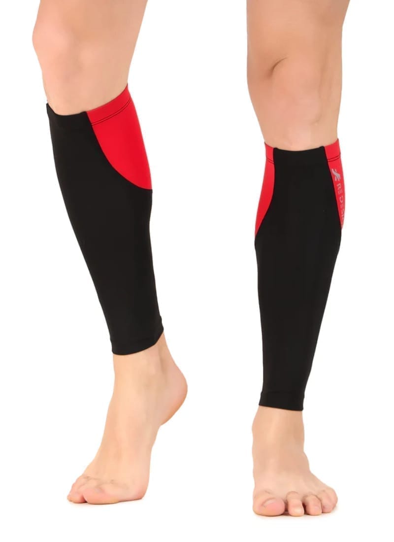 Nylon Compression Calf Sleeves (Black/Red)