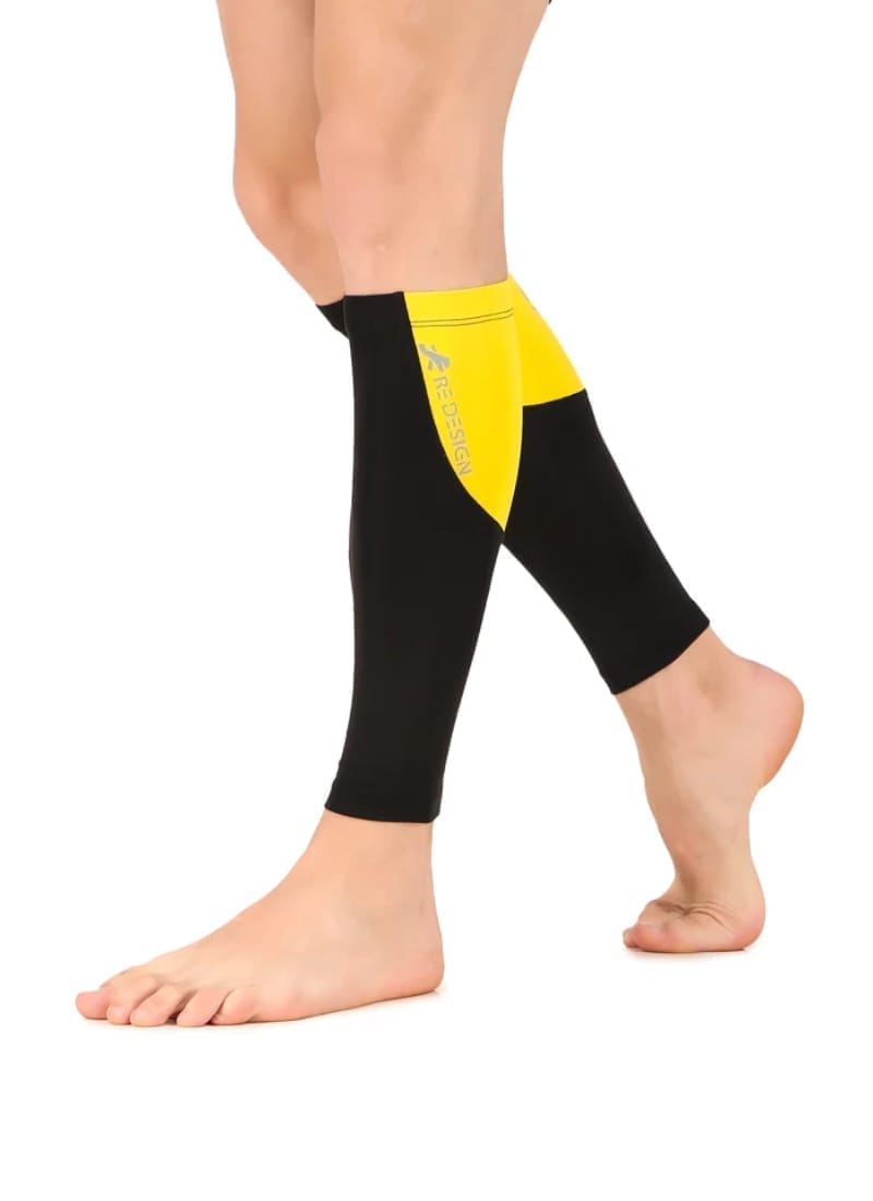 Nylon Compression Calf Sleeves (Black/Yellow)