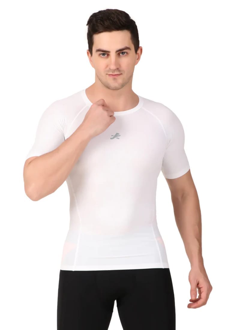 Nylon Compression Tshirt Half Sleeve Tights For Men (White)