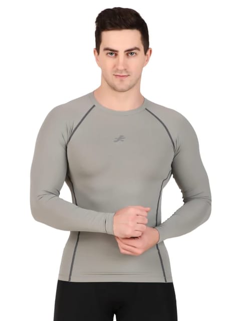 Nylon Compression Tshirt Full Sleeve Tights For Men (Light Grey)