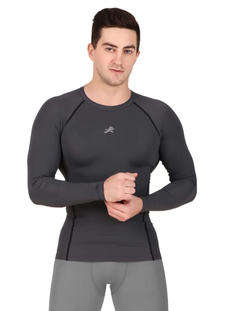 Nylon Compression Tshirt Full Sleeve Tights For Men (Dark Grey)