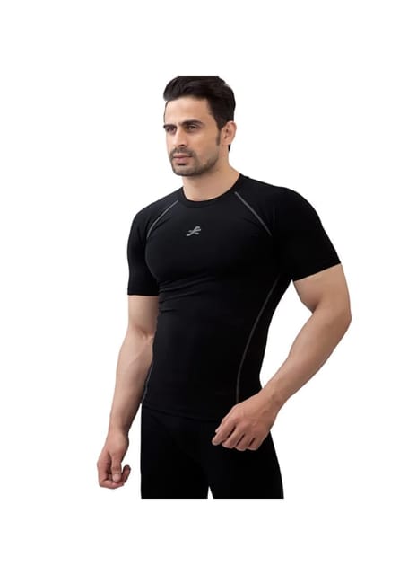 Men's Nylon Compression Tshirt Half Sleeve Tights (Black)