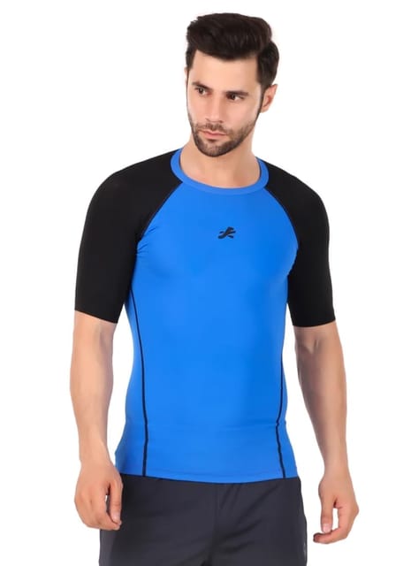 Nylon Compression Tshirt Half Sleeve Tights For Men (Royal Blue/Black)