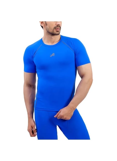 Nylon Compression Tshirt Half Sleeve Tights For Men (Royal Blue)