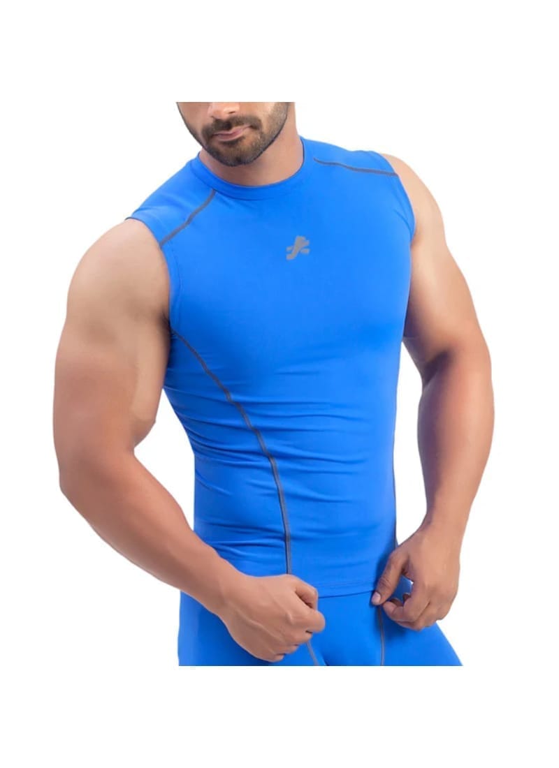 Nylon Compression Tshirt Cutsleeves Tights For Men (Royal Blue)